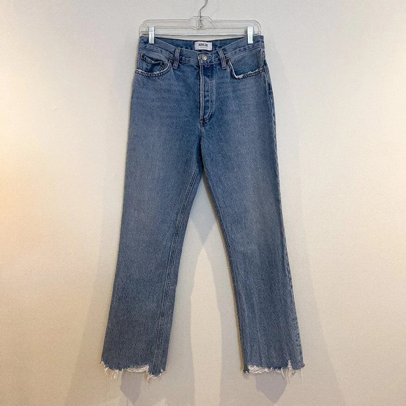 Agolde Light Wash Relaxed Boot Boho Classic High Waist Cut Raw Hem Denim Jean 27 - Picture 2 of 8